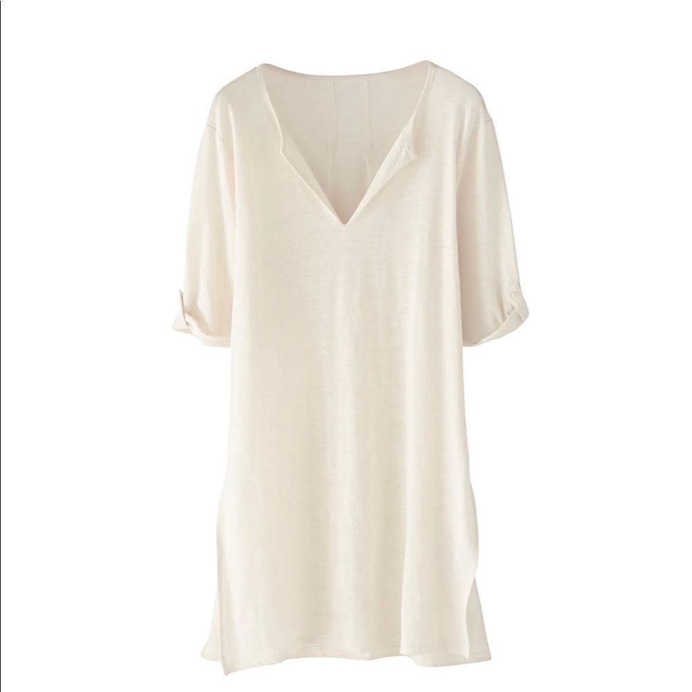 Wrap London Jersey Tunic Linen Ivory Deep Side Splits